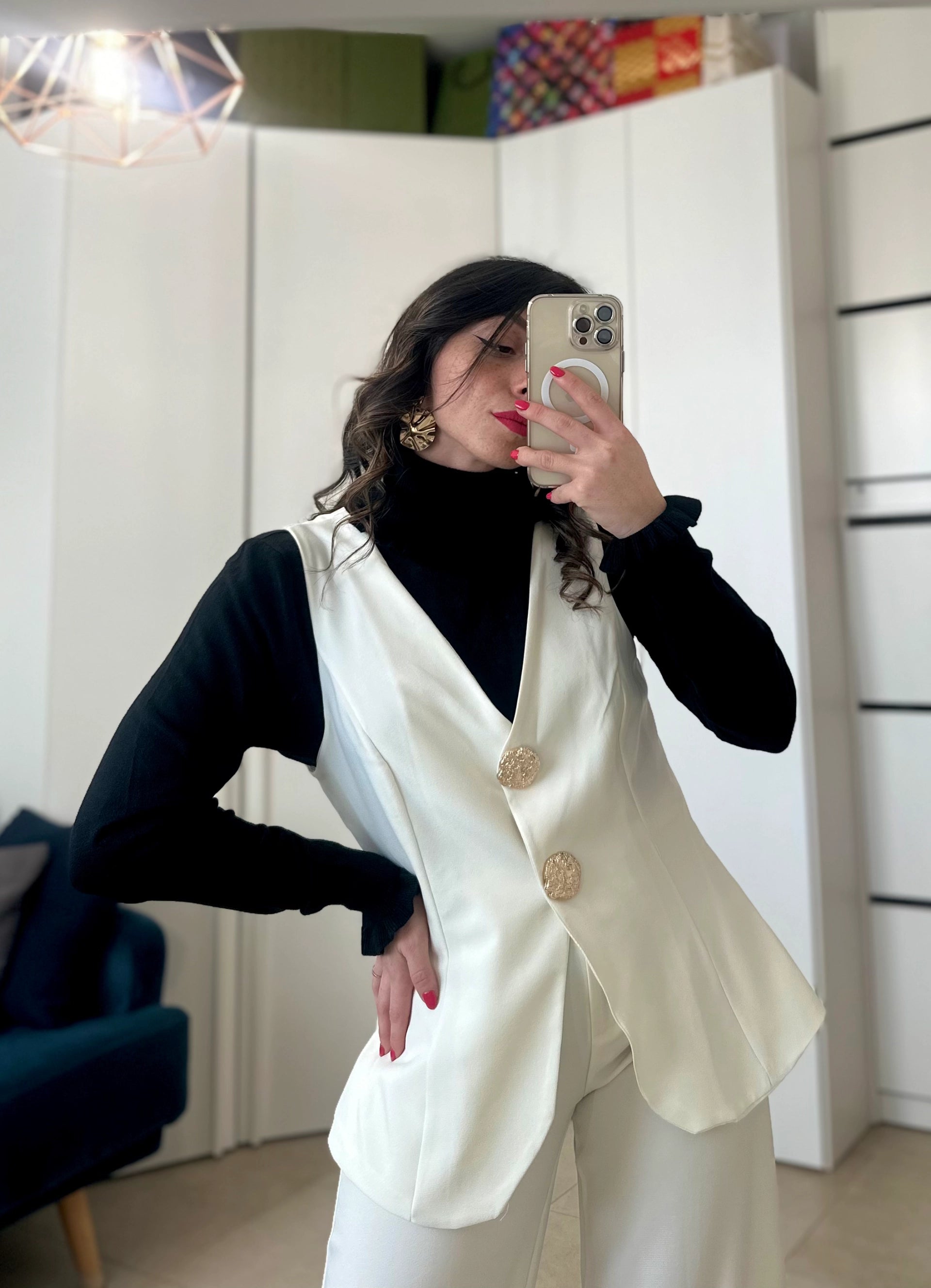 Coordinato Gioiello -Gilet e Pantalone Palazzo PANNA