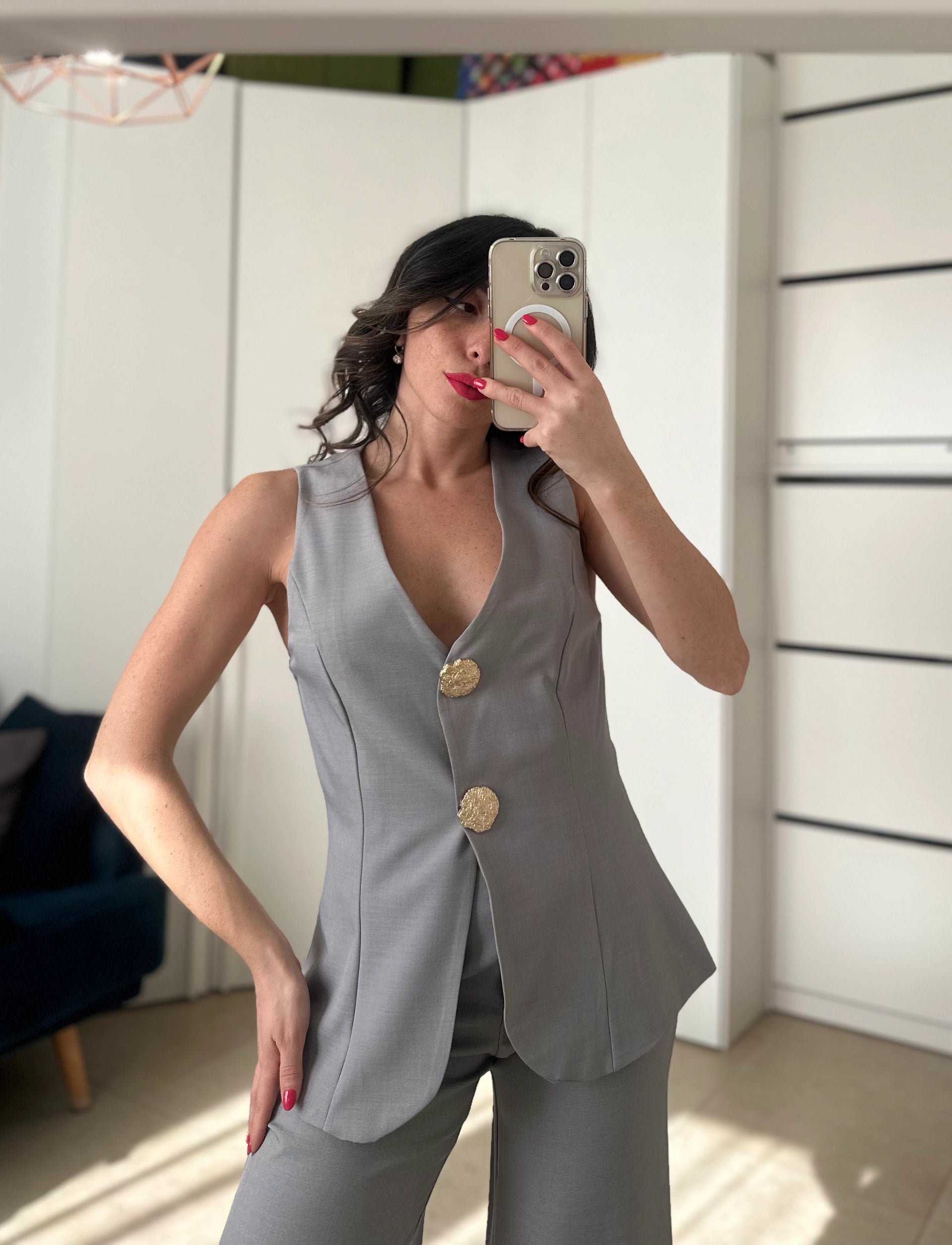 Coordinato Gioiello -Gilet e Pantalone Palazzo PANNA