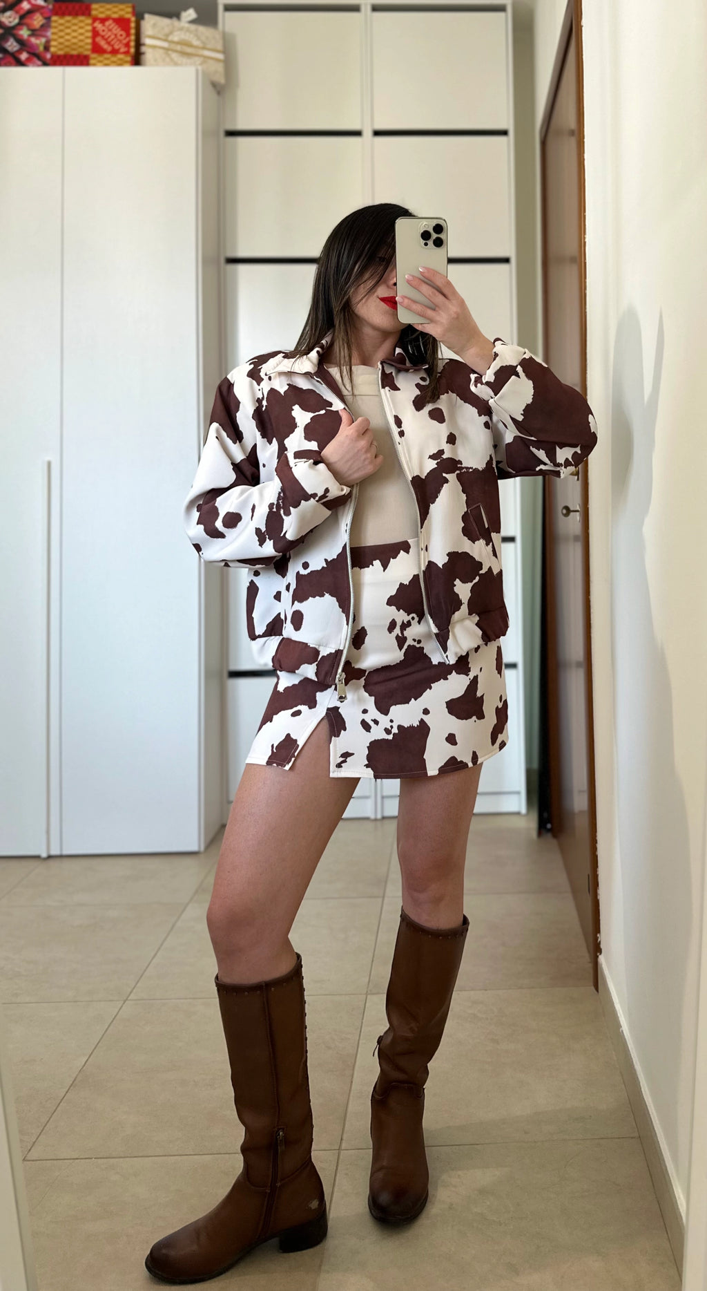 Coordinato Fantasia Maculata - Felpa e Gonna NERO