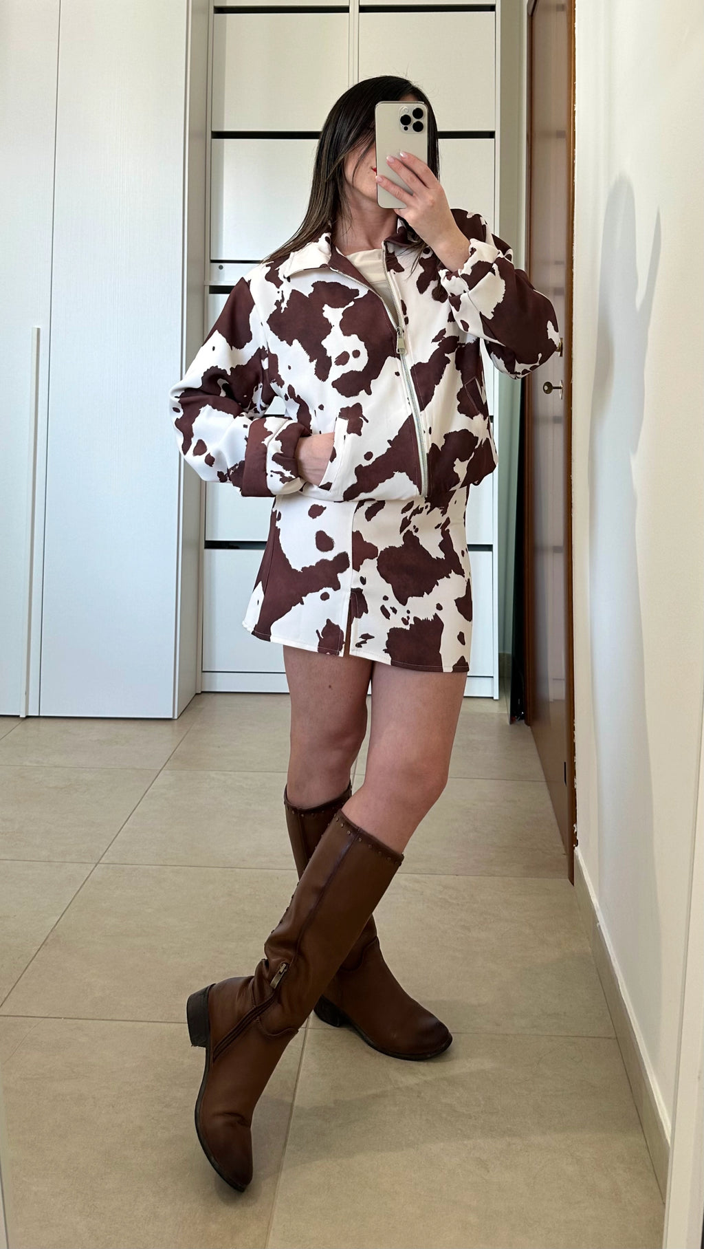 Coordinato Fantasia Maculata - Felpa e Gonna NERO