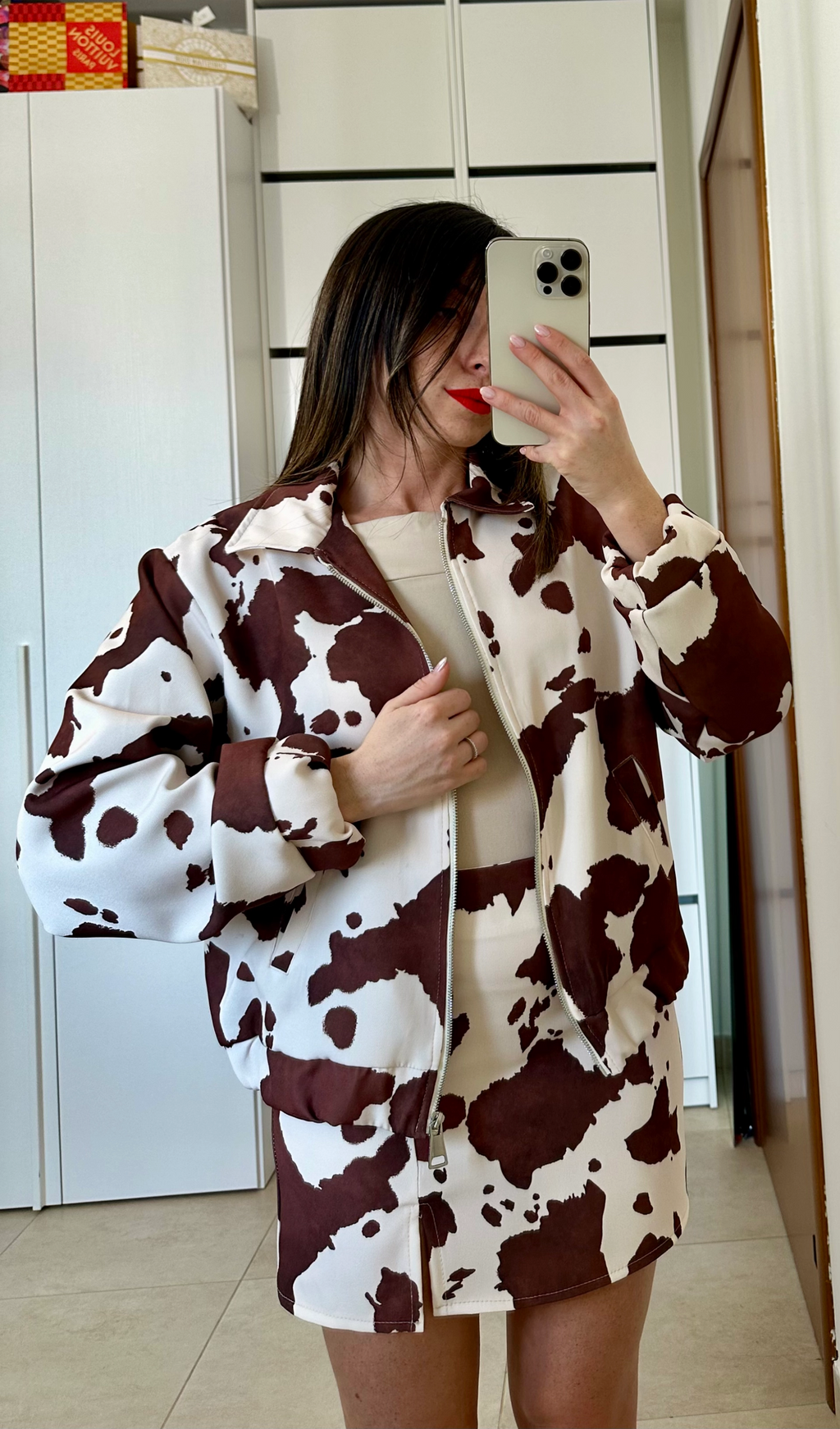 Coordinato Fantasia Maculata - Felpa e Gonna NERO