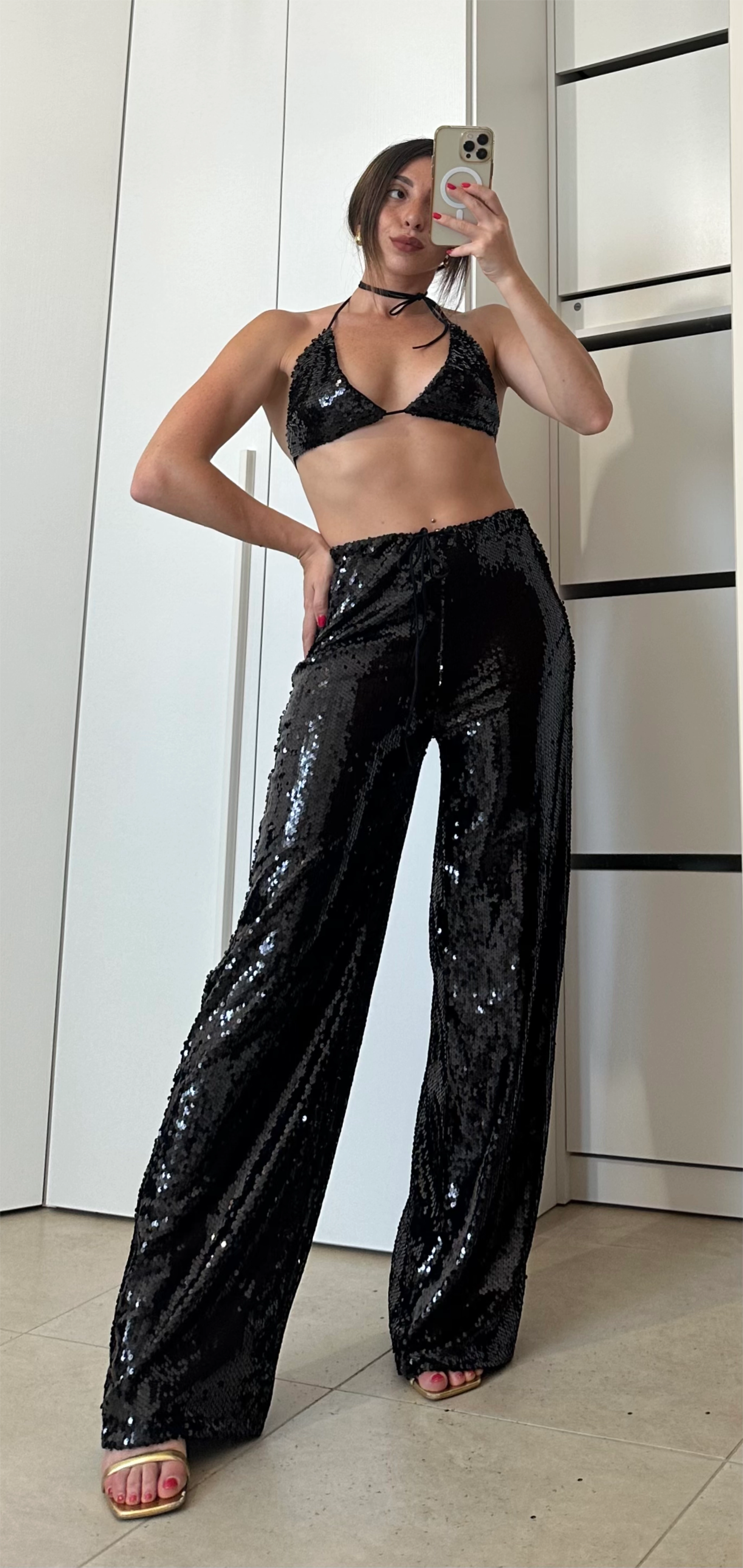 Coordinato Paillettes – Top Triangolo e Pantalone Palazzo