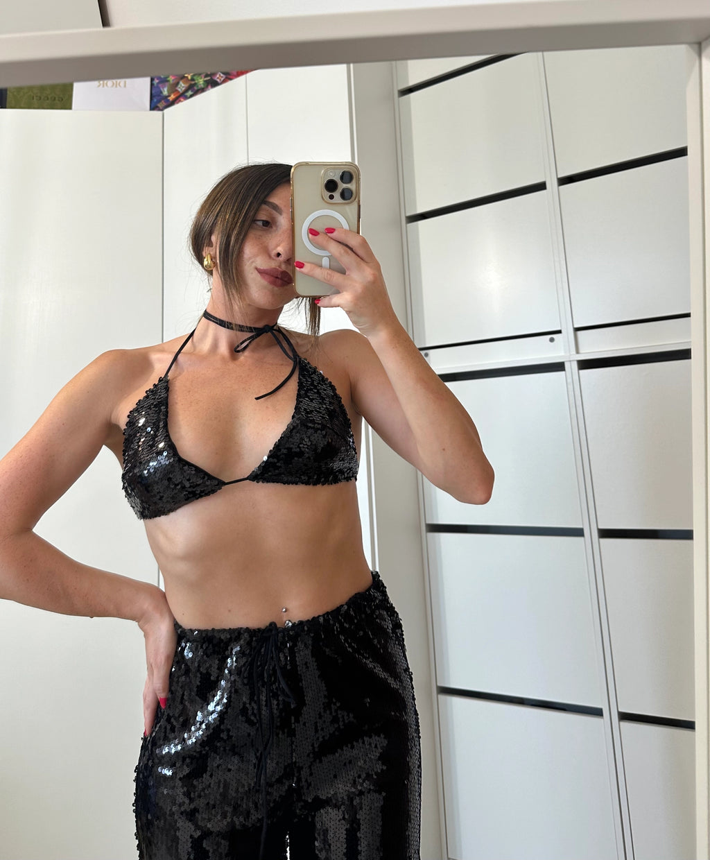 Coordinato Paillettes – Top Triangolo e Pantalone Palazzo