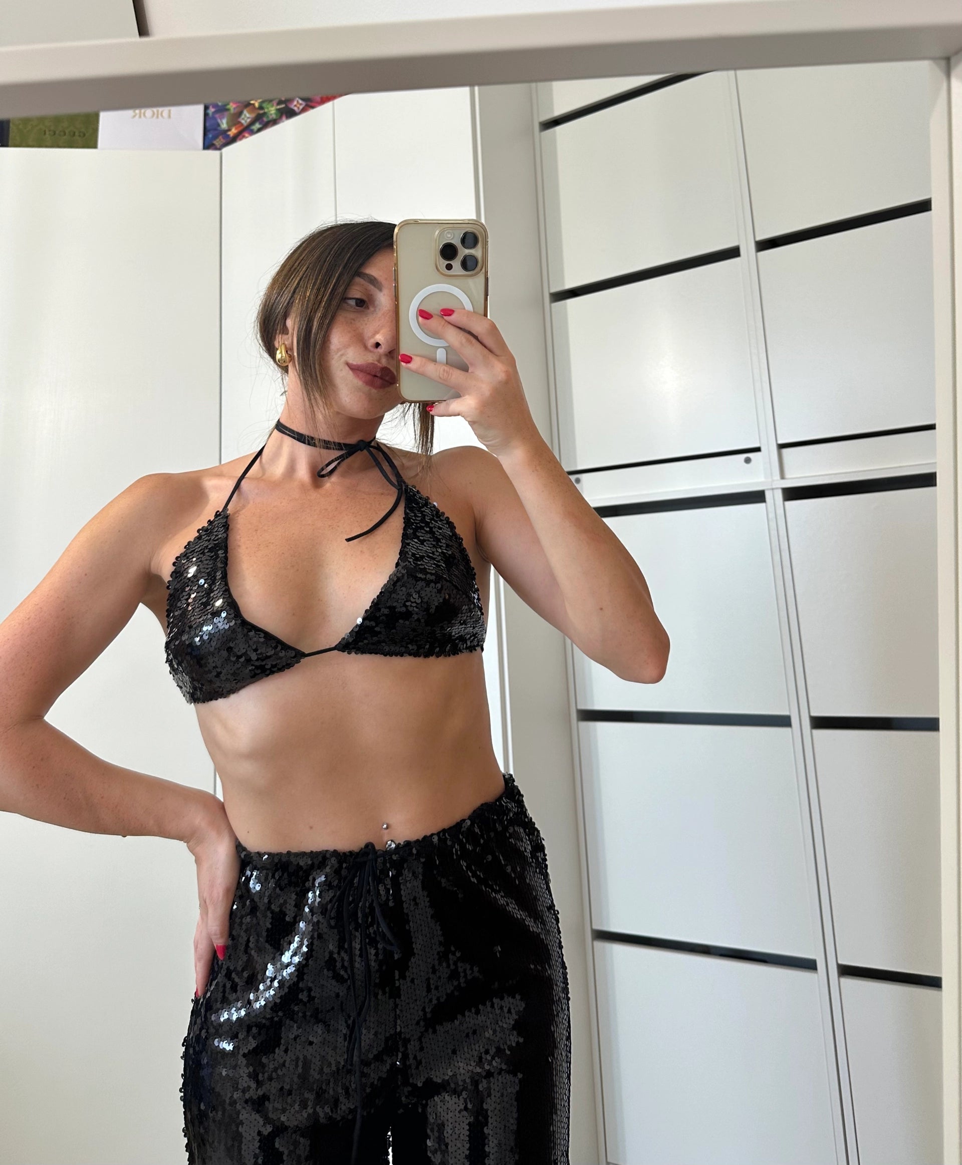 Coordinato Paillettes – Top Triangolo e Pantalone Palazzo