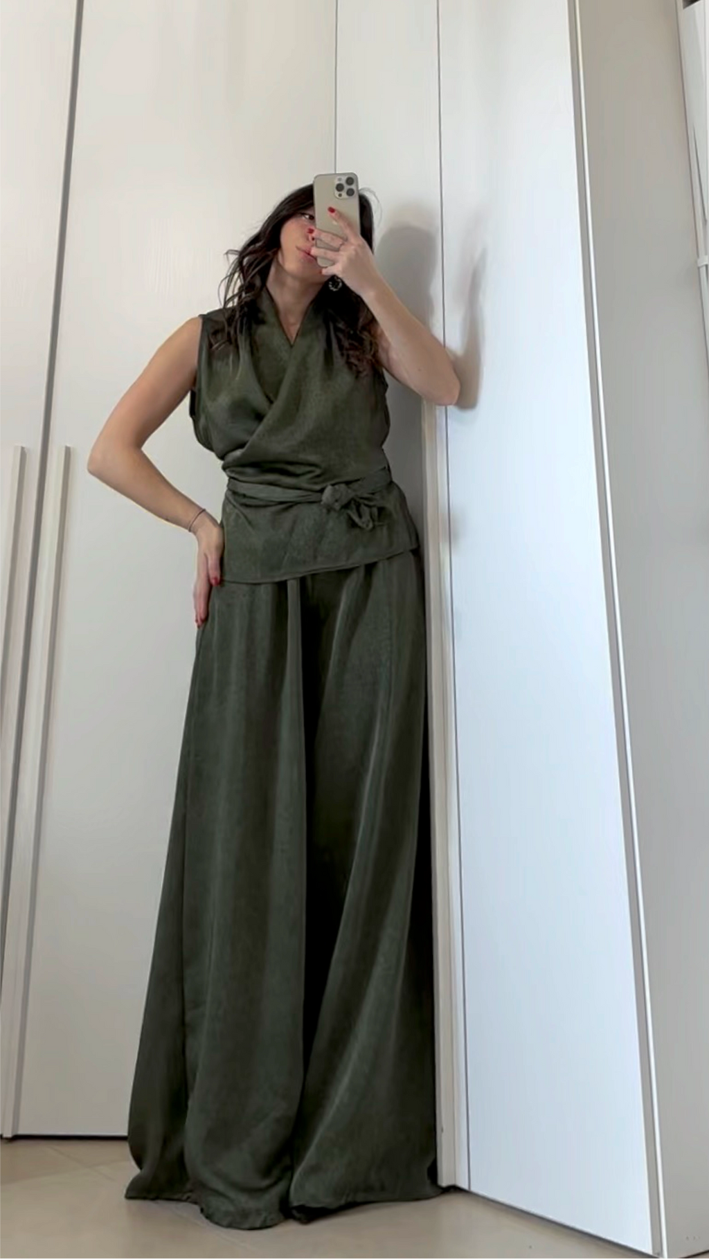 Coordinato Sofi -Blusa e Pantalone Wide Leg VERDONE