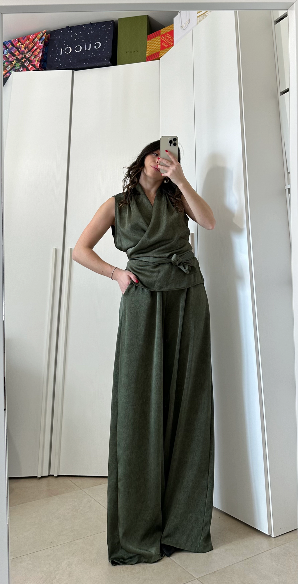 Coordinato Sofi -Blusa e Pantalone Wide Leg VERDONE