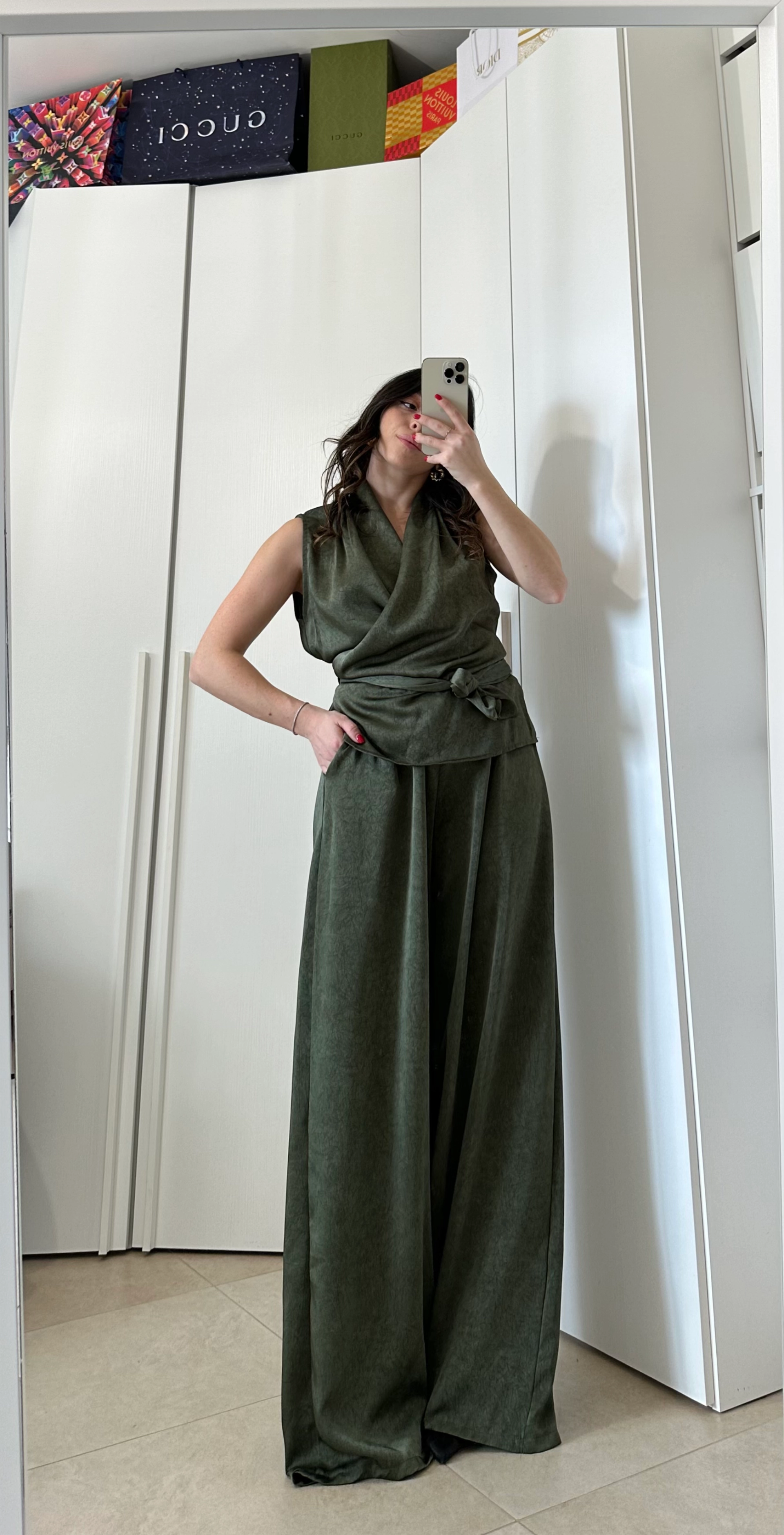 Coordinato Sofi -Blusa e Pantalone Wide Leg VERDONE