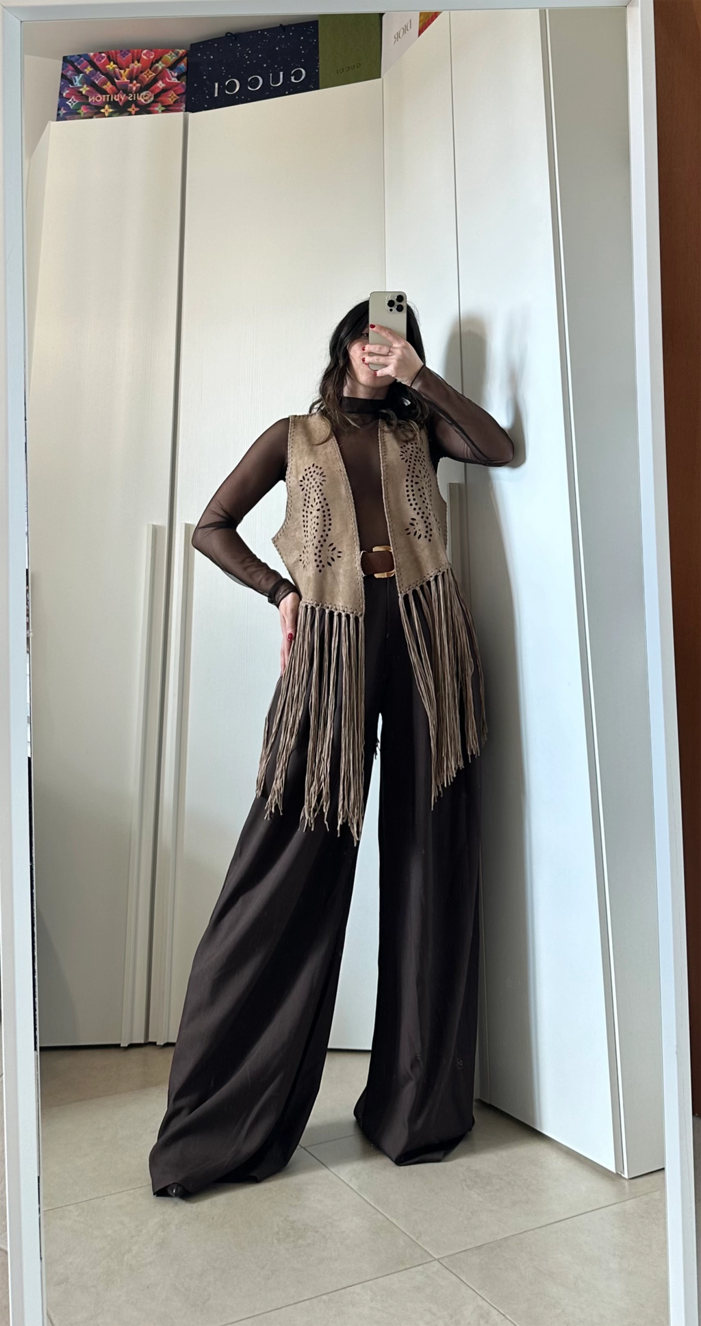 Gilet Scamosciato con Frange MARRONE