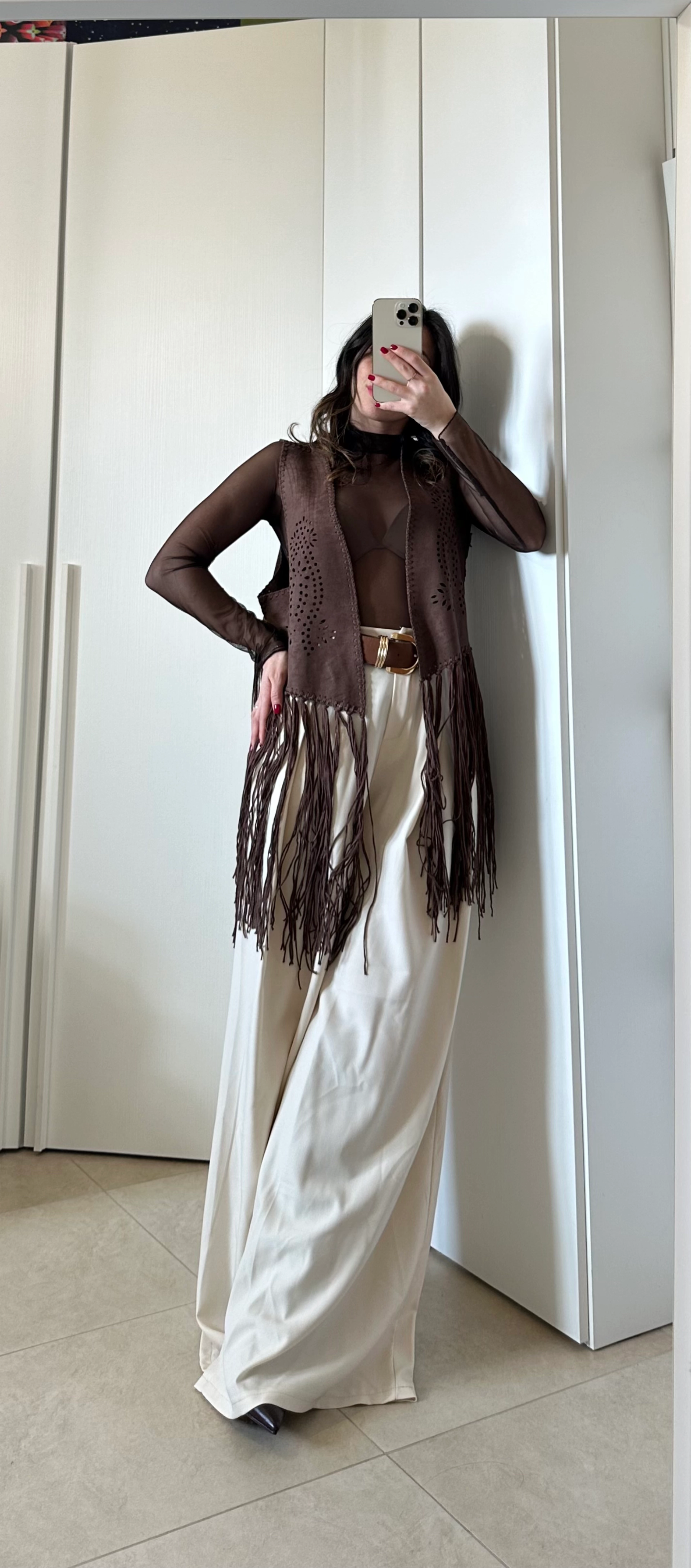 Gilet Scamosciato con Frange MARRONE