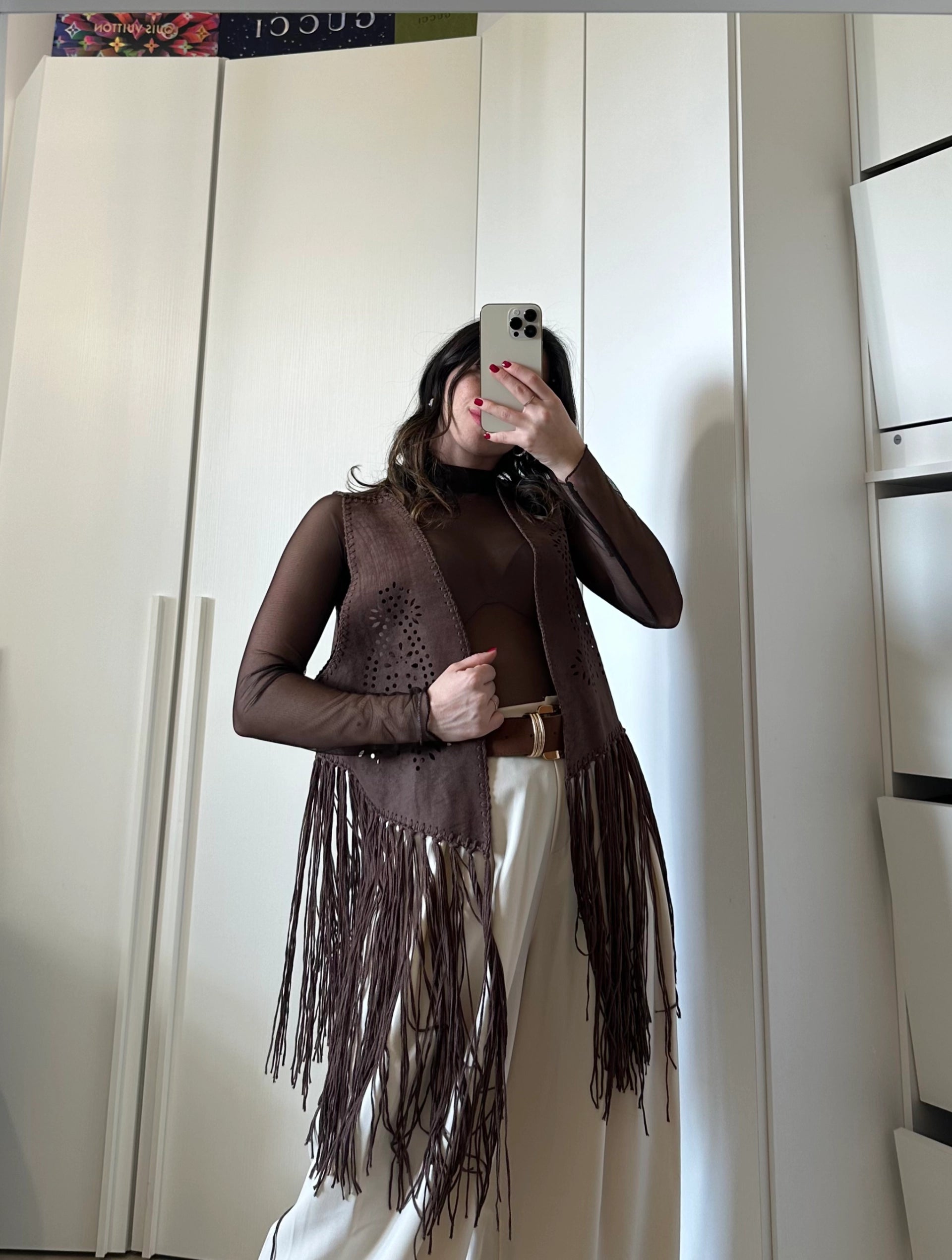 Gilet Scamosciato con Frange MARRONE
