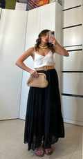 Gonna Lunga a Balze con Cintura in Raffia