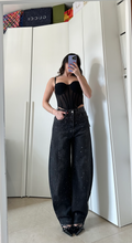 Jeans Wide Leg Neri con Strass