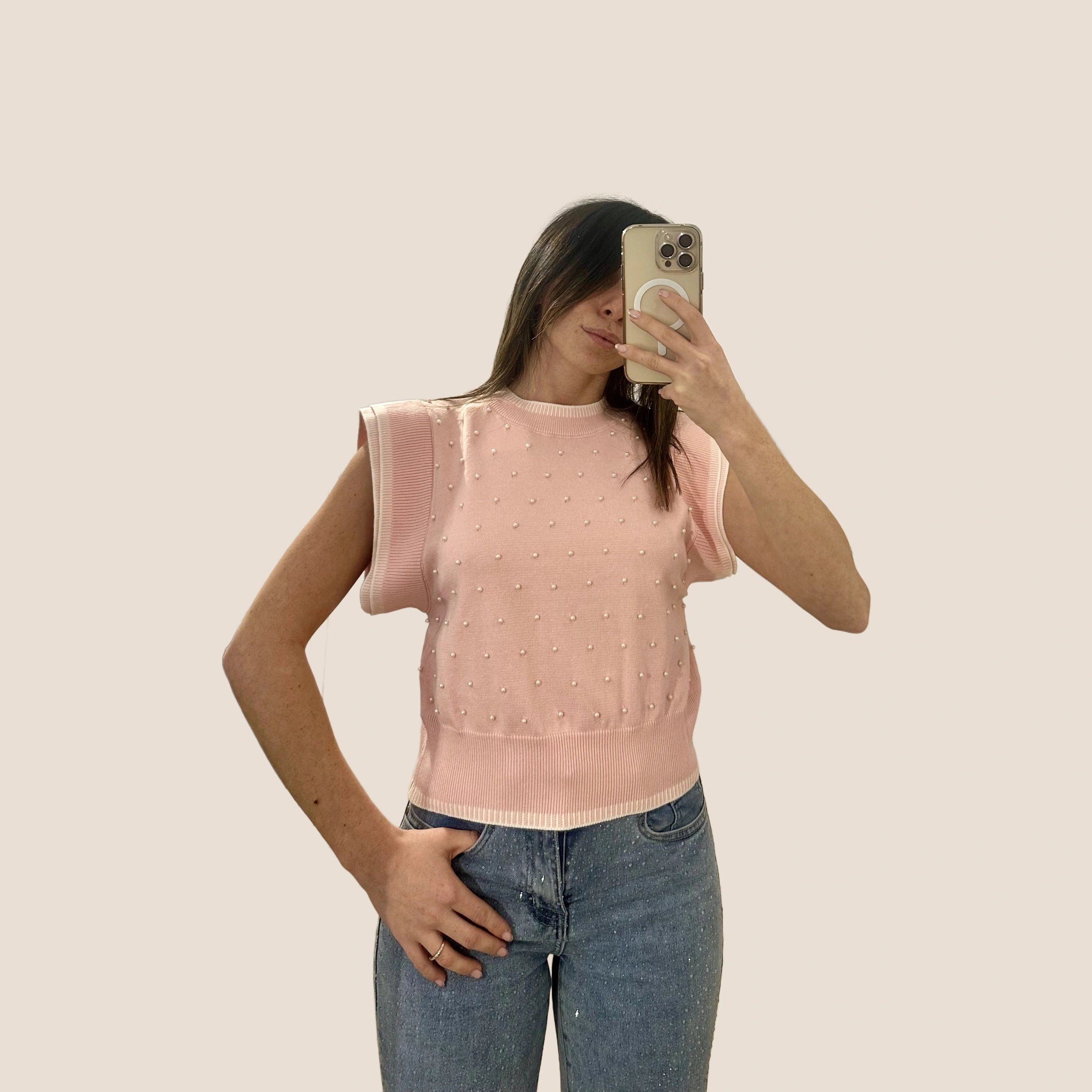Maglia Rosa con Perle – Manica Corta