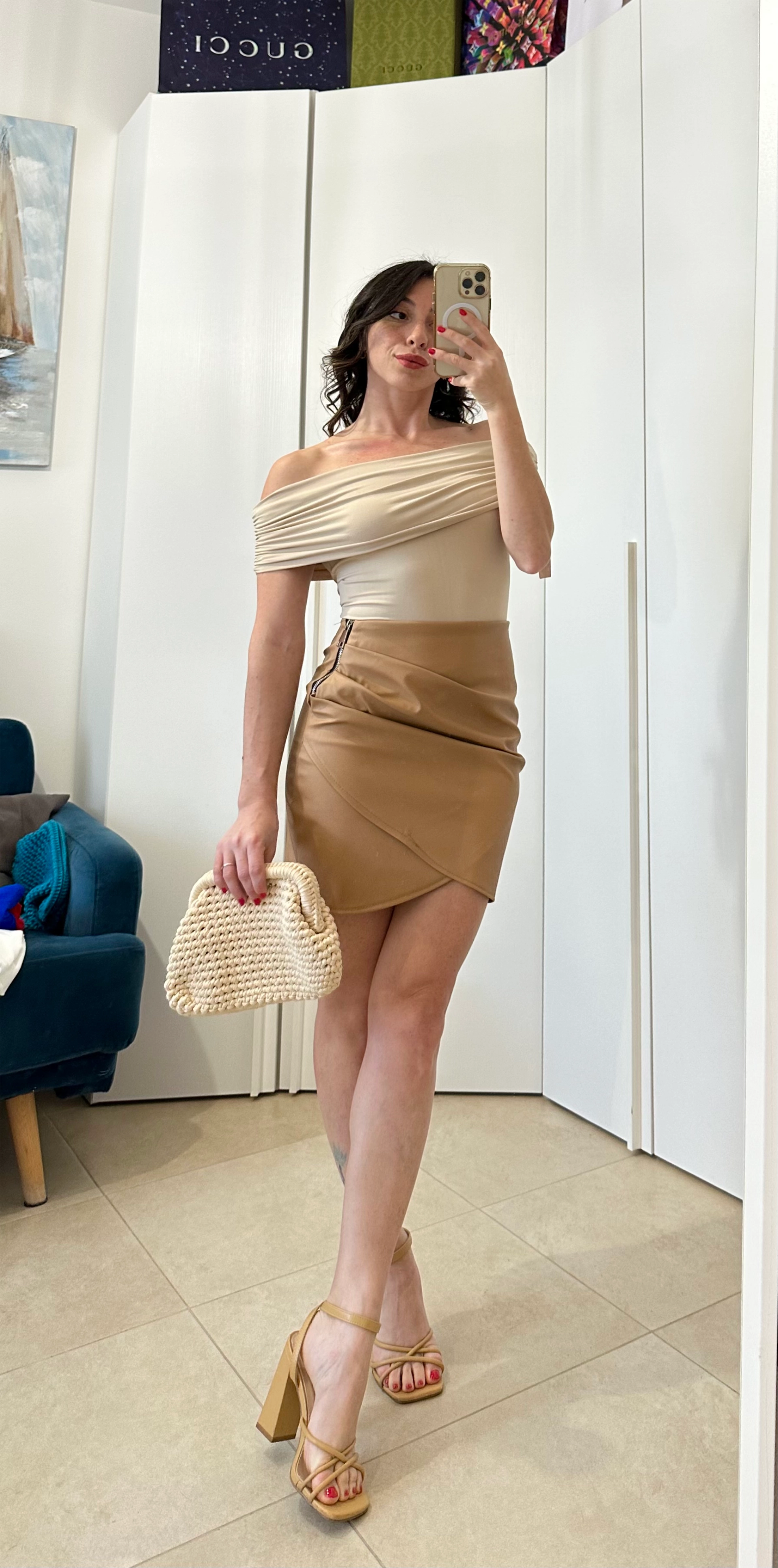 Minigonna Ecopelle Ventaglio BEIGE