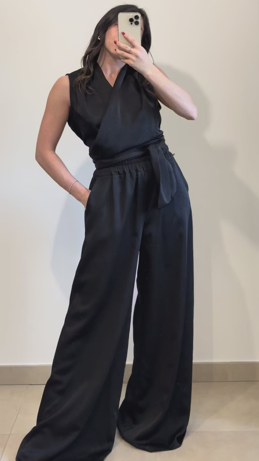 Coordinato Sofi -Blusa e Pantalone Wide Leg NERO