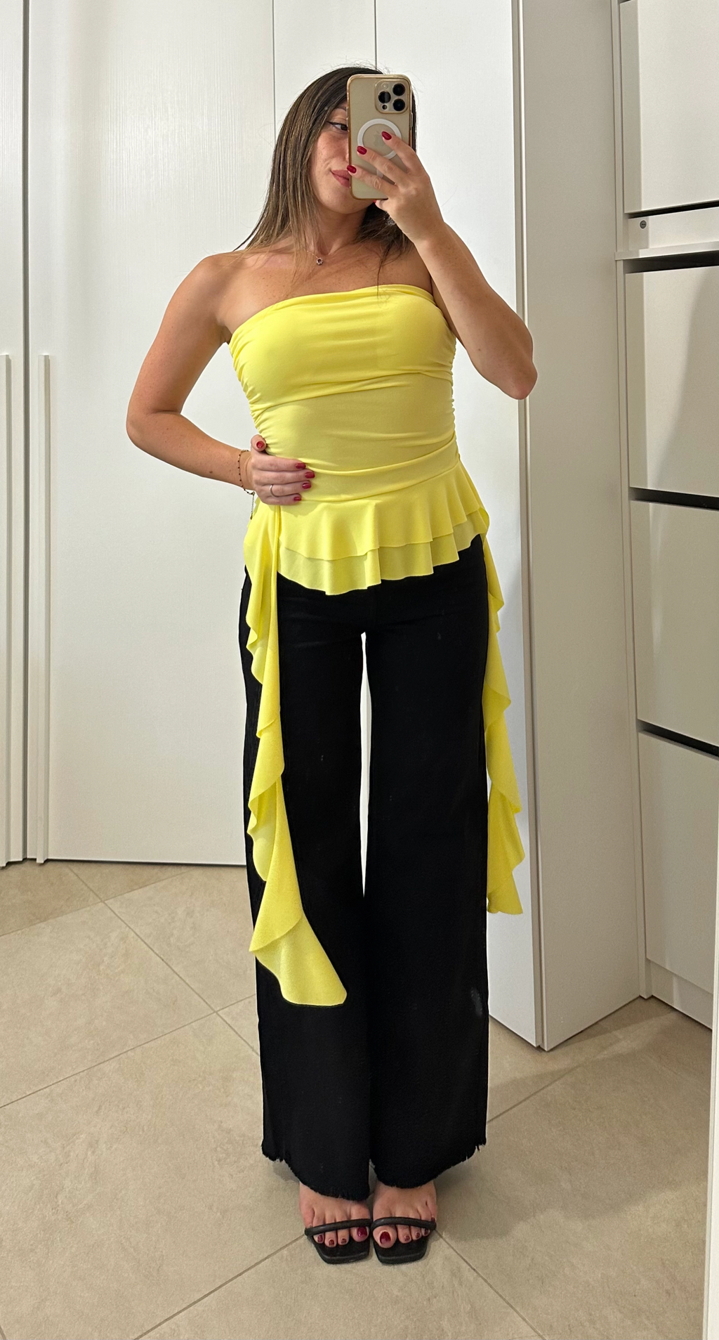 Top Bustier Drappeggiato con Ruches NERO