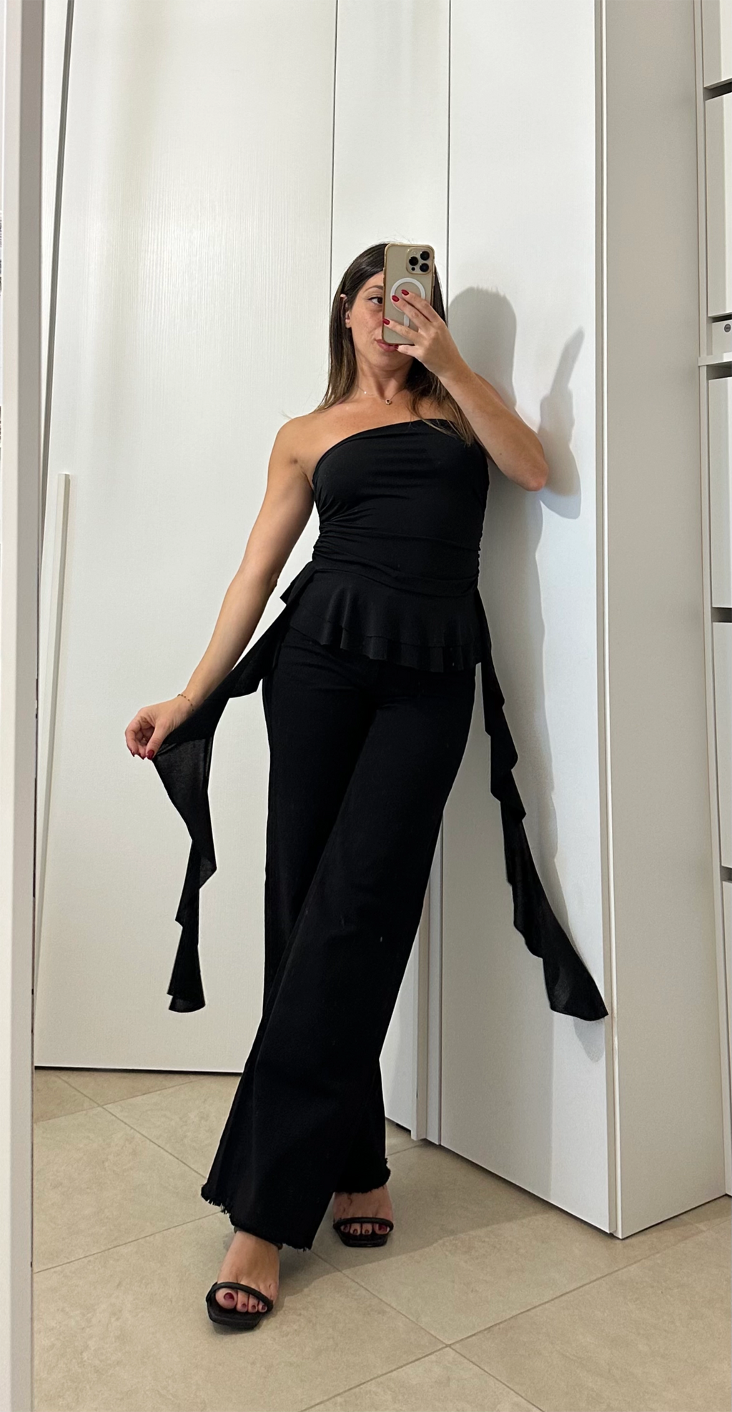 Top Bustier Drappeggiato con Ruches NERO