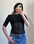 T-shirt con Corsetto in pizzo NERA