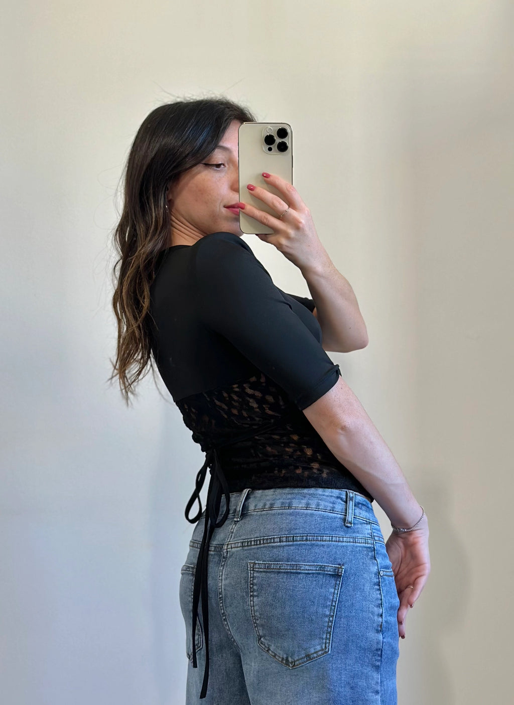 T-shirt con Corsetto in pizzo NERA