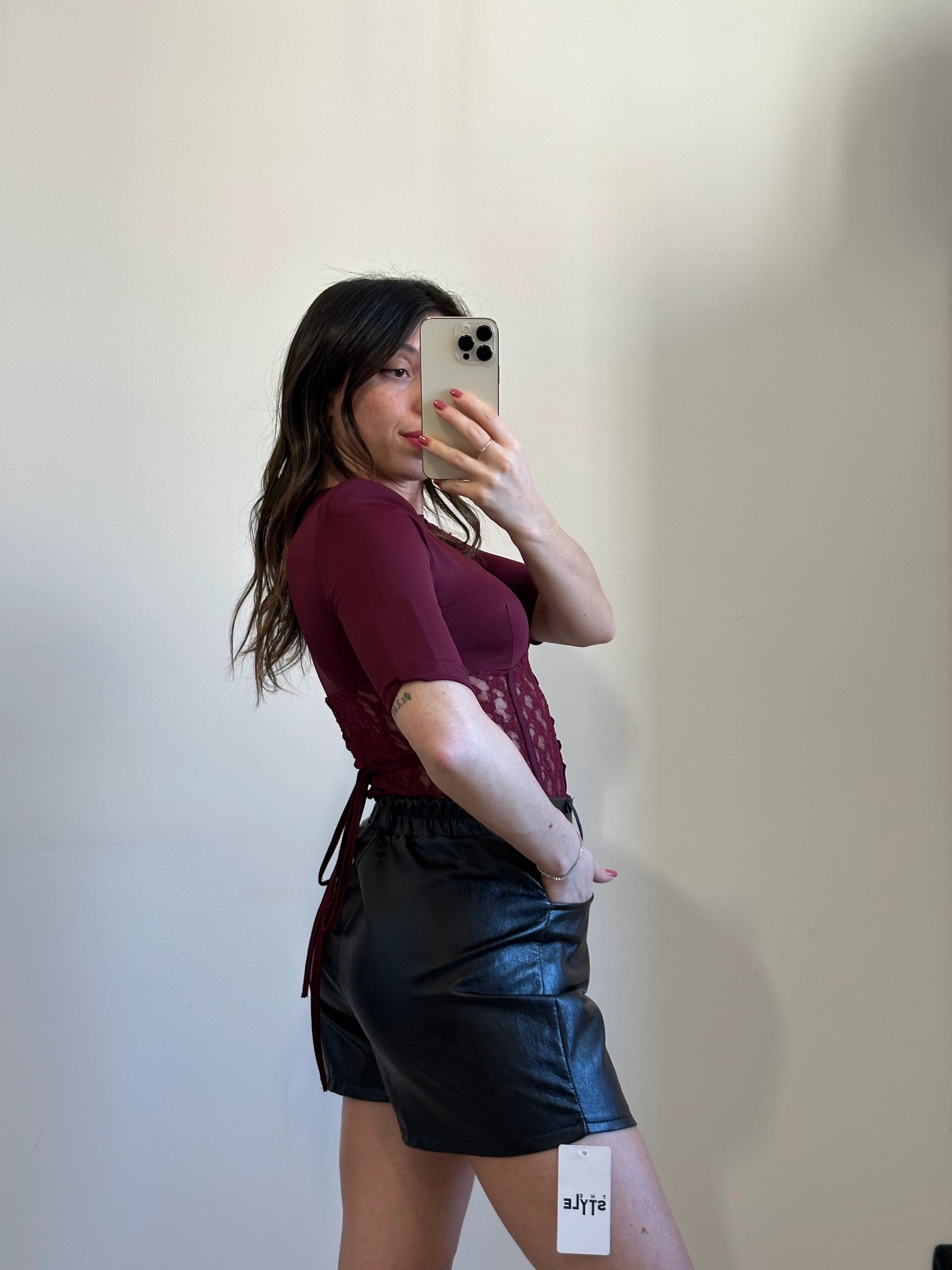 T-shirt con Corsetto in pizzo BORDEAUX