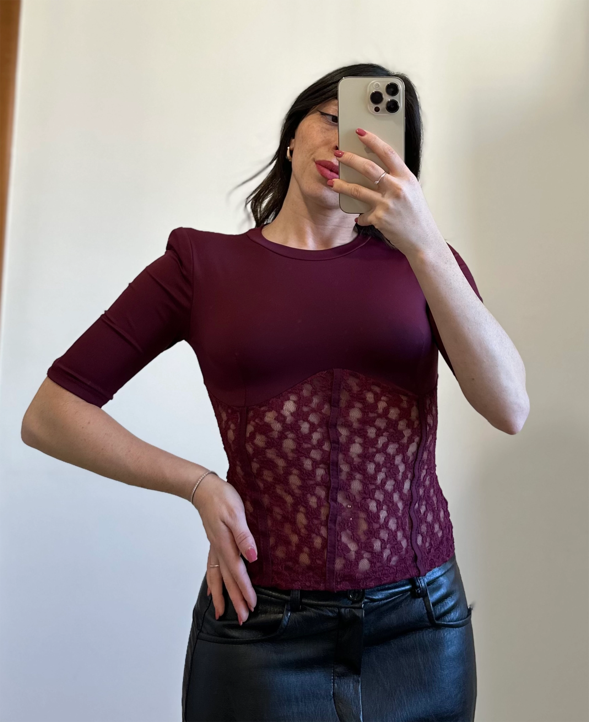 T-shirt con Corsetto in pizzo BORDEAUX