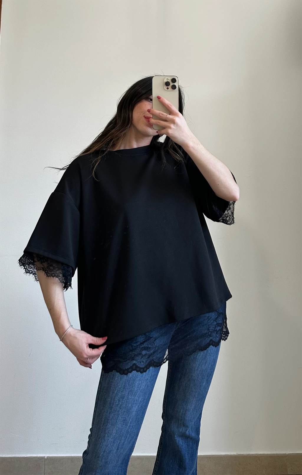 T-shirt Oversize Pizzo NERA