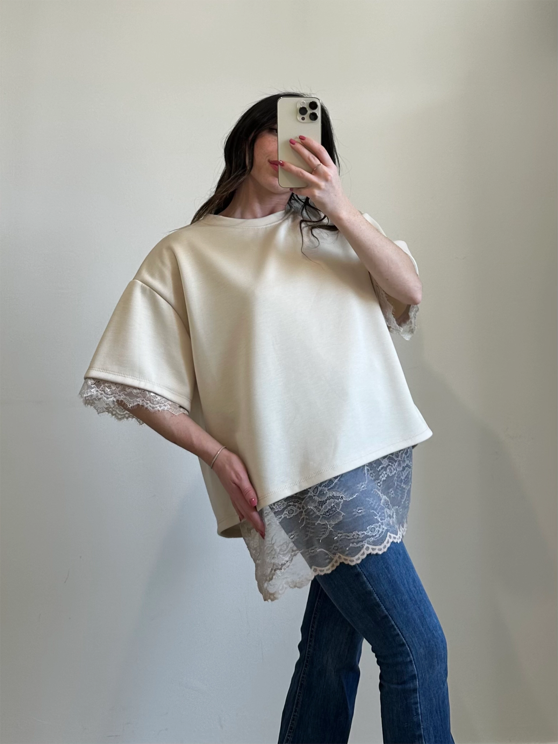 T-shirt Oversize Pizzo BEIGE